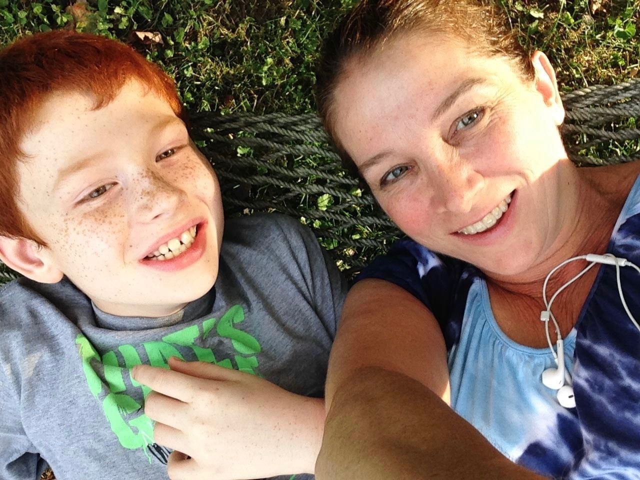 Mother and son in a hammock